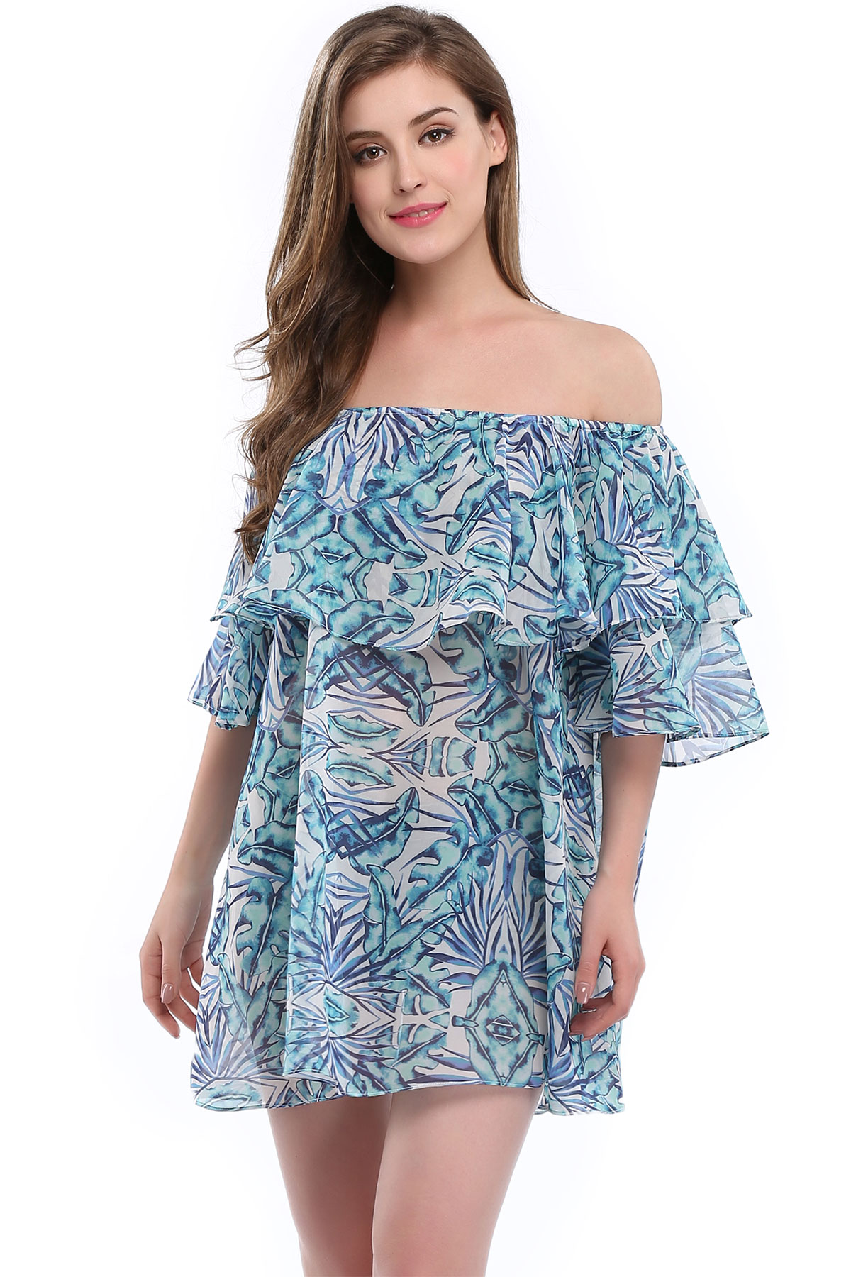 F4644 off shoulder Printing beach  dress